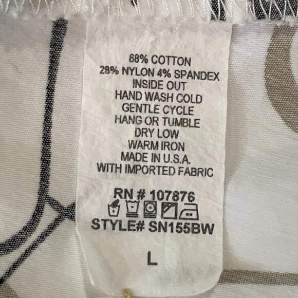 COMFY USA Tunic/Mini Dress Button Up Long Slve Abstract Floral White/Black/Tan L - Picture 13 of 13